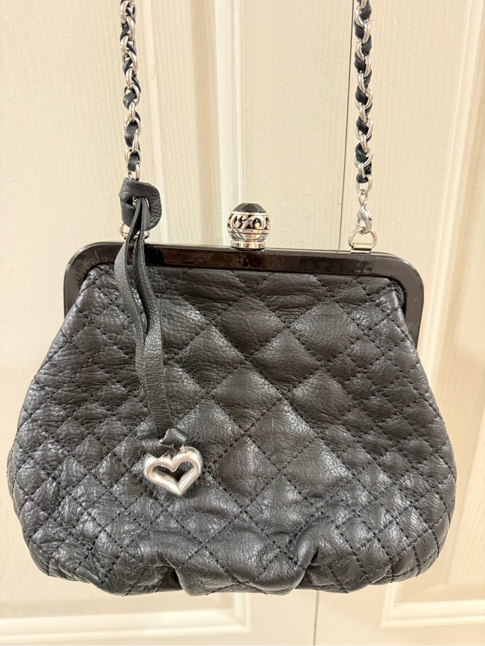 Brighton Quilted Black Leather Purse Bag Clutch Convertible Chain Crossbody - Picture 4 of 15